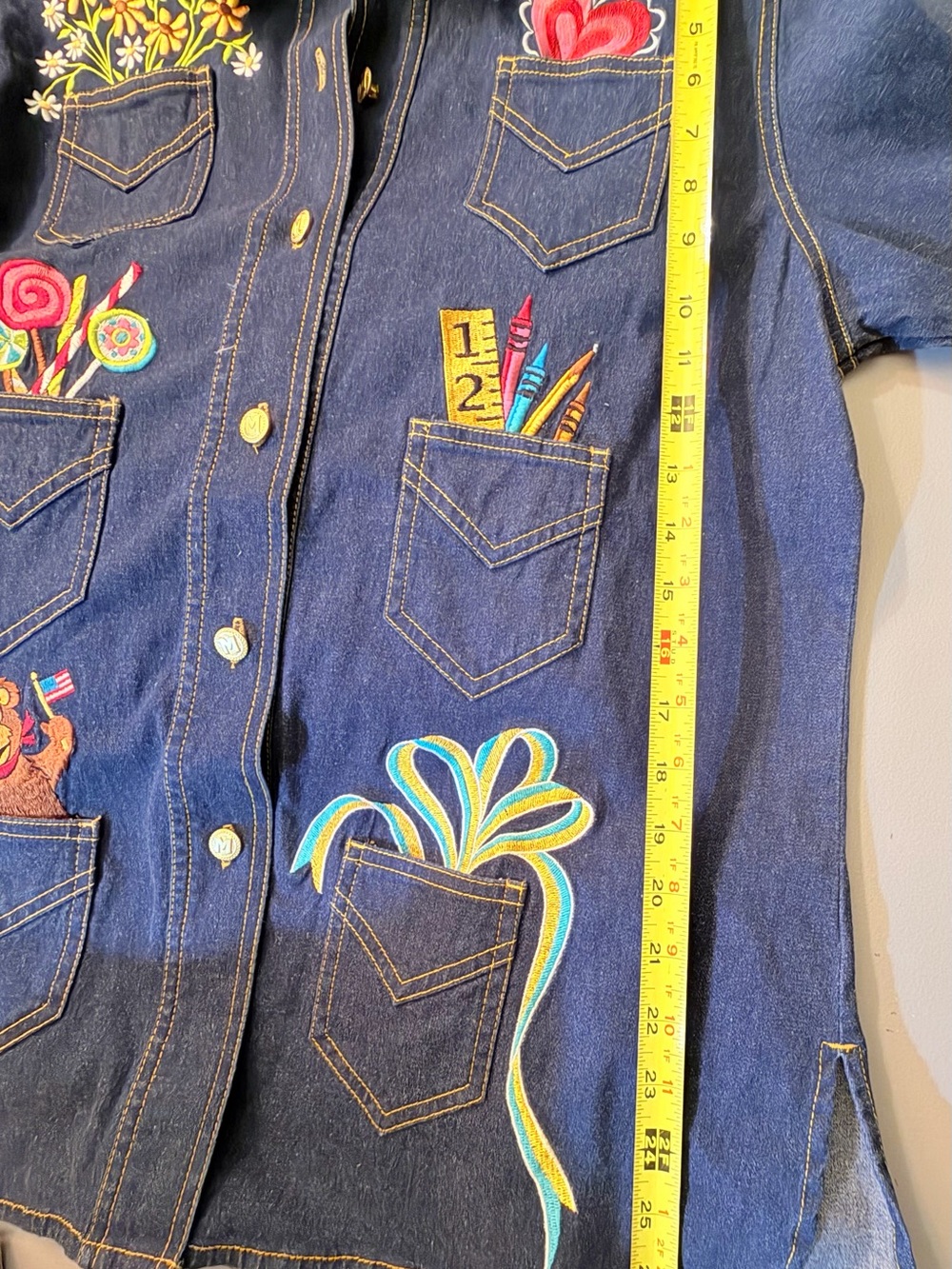 Lot2 SZ MED Bob Mackie Wearable Art Dark Denim Shirt Jacket Embroidered & Hat - Picture 6 of 16